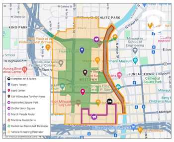 Map of Milwaukee with Security Zones for the Republic National Convention, 2024