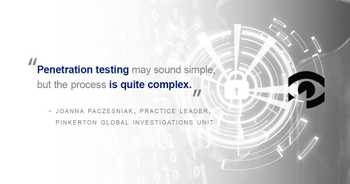 pull quote graphic: “Penetration testing may sound simple, but the process is quite complex.” Joanna Paczesniak, Pinkerton Director and Pen Test Program Leader 