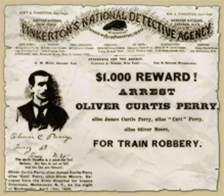 Wanted poster for train robber Oliver Curtis Perry