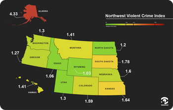 Map showing Pinkerton Crime Index scores for violent crime, United States northwest region.